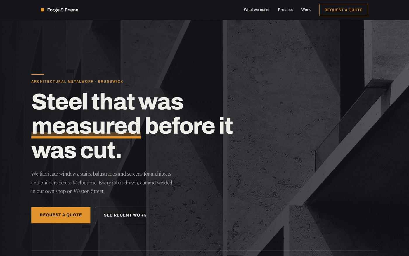Forge & Frame website, 02 · Industrial Craft